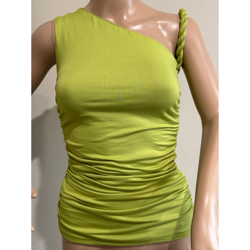 Women's Temptation Lime Green One Shoulder roe detail Ruched Top M